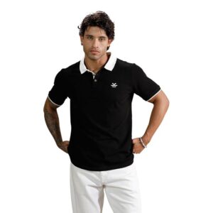 WROGN Men's Piqué Polo T-Shirt | Solid with Contrast Collar | Slim Fit
