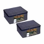 Homestrap Set of 2 Cotton Quilted 3 Layered Foldable Saree Covers/Clothes Storage Bag/Wardrobe Organizer With Transparent Window And Zip For Lehenga, Suit, Dress (Navy Blue)