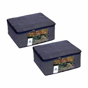 Homestrap Set of 2 Cotton Quilted 3 Layered Foldable Saree Covers/Clothes Storage Bag/Wardrobe Organizer With Transparent Window And Zip For Lehenga, Suit, Dress (Navy Blue)