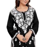 Sidhidata Women Rayon Regular Stylish Kurti with 3/4 Sleeves & Beautiful Neck Embroidery Ideal for Casual Office Wear & Everyday Comfort (Kurti Angell)