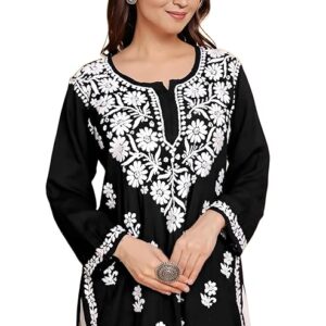 Sidhidata Women Rayon Regular Stylish Kurti with 3/4 Sleeves & Beautiful Neck Embroidery Ideal for Casual Office Wear & Everyday Comfort (Kurti Angell)